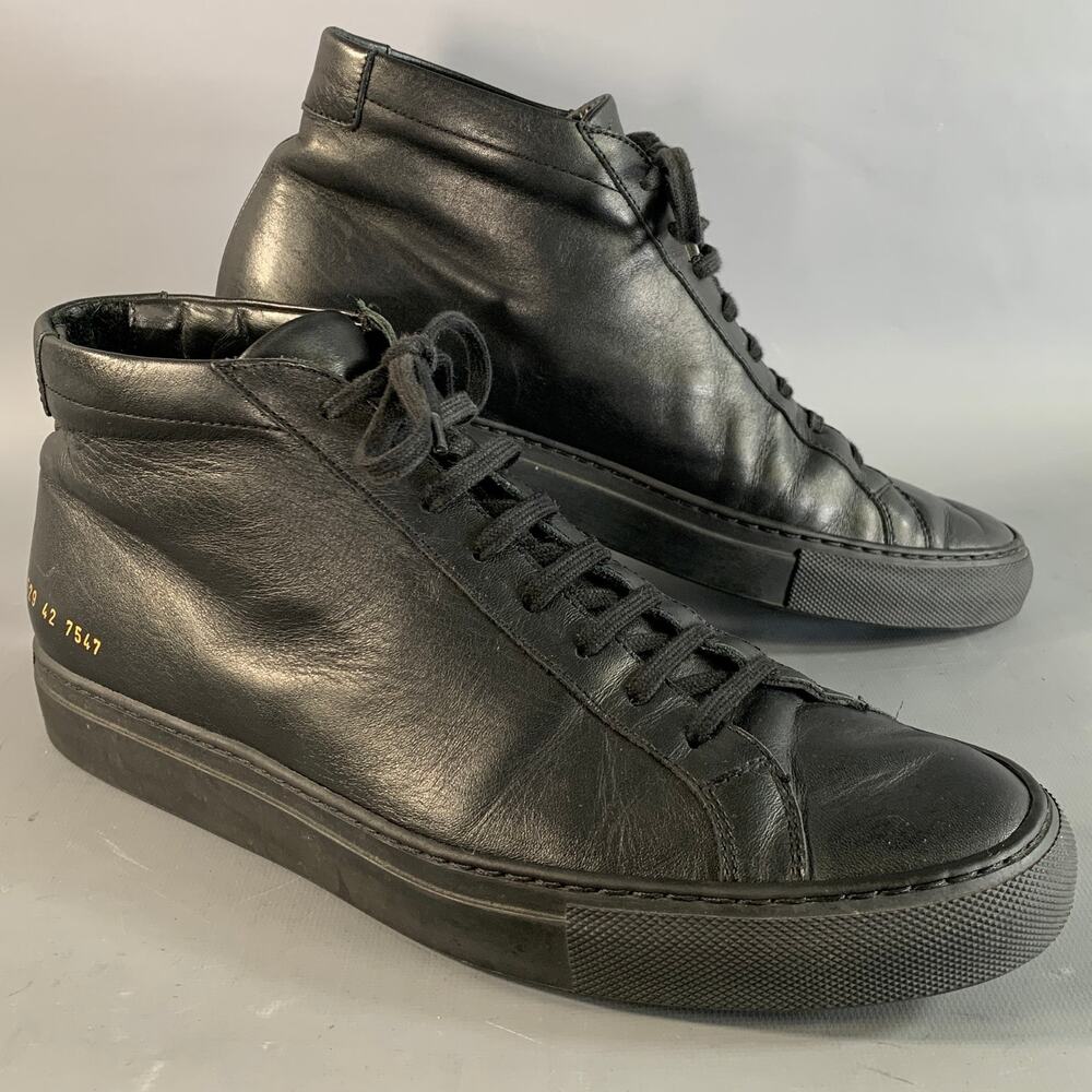 COMMON PROJECTS Size 9 Black Solid Leather Mid Rise Sneakers